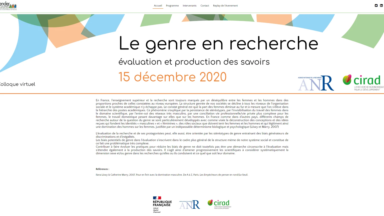 La page d'accueil du site du colloque