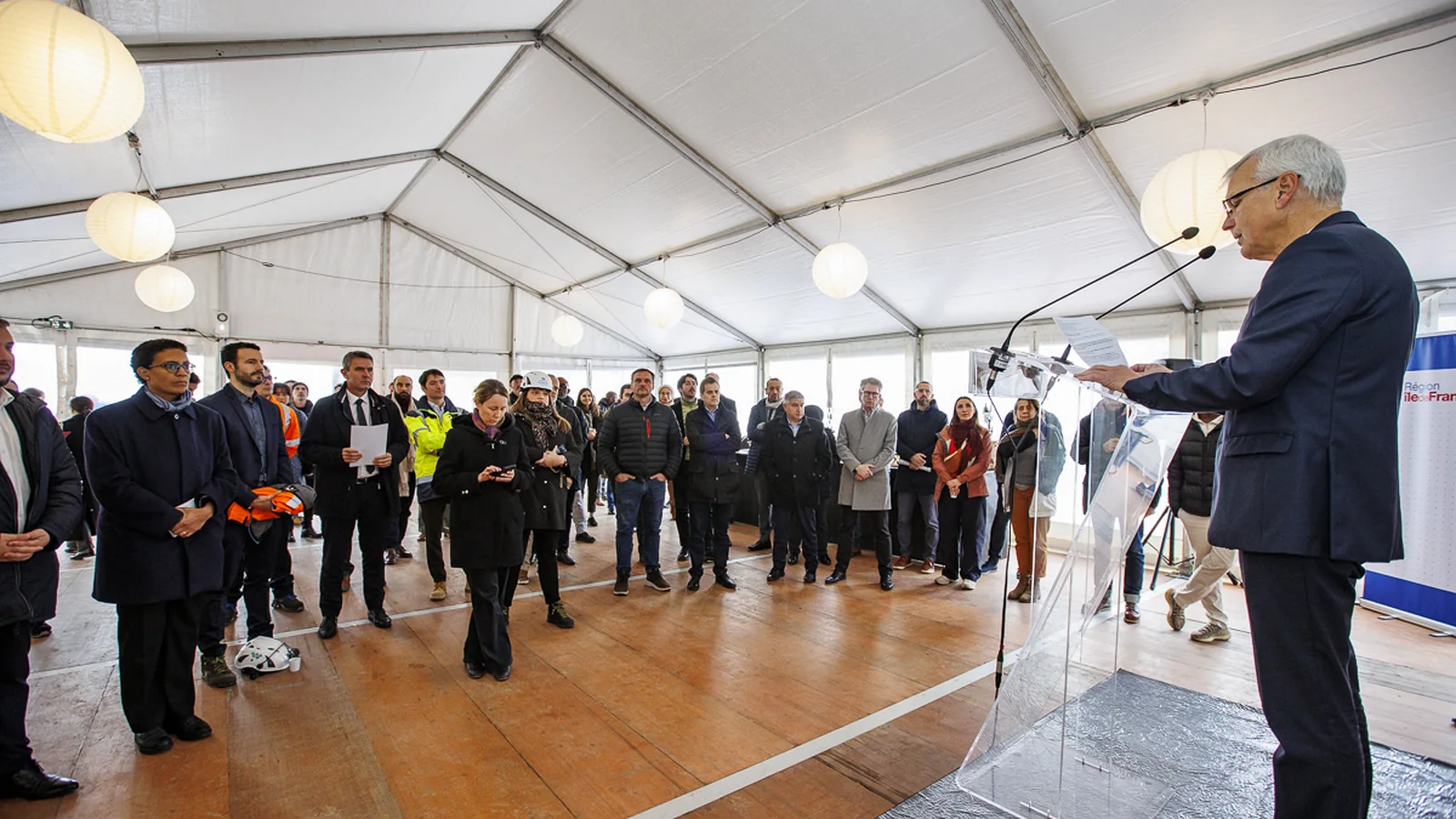 Guests gathered under the heated marquee
